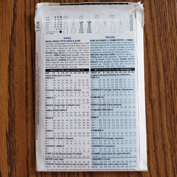 Vintage 90s Butterick Pattern 5368 Uncut Evening Length Dress A Line Sz 6 8 10 - Picture 3 of 3